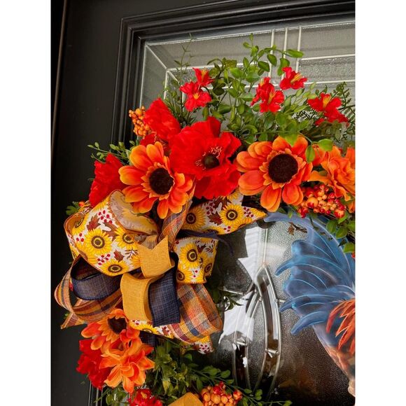 Fall Rooster Wreath, Autumn Wreath, Farmhouse Wreath - Picture 4 of 8